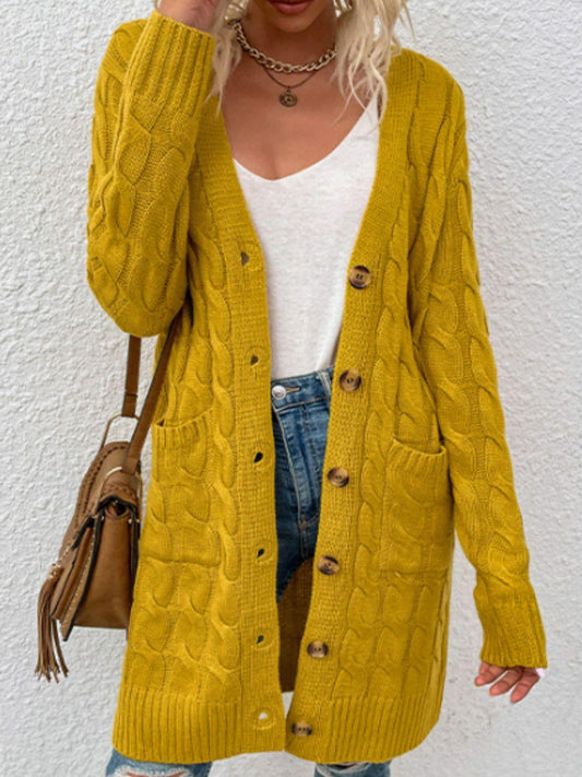 Cable-Knit Button Down Cardigan with Pockets Carauana Store