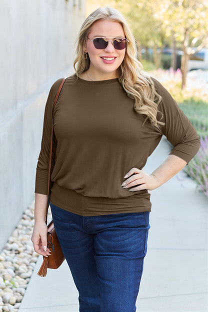 Basic Bae Full Size Round Neck Batwing Sleeve Blouse Carauana Store