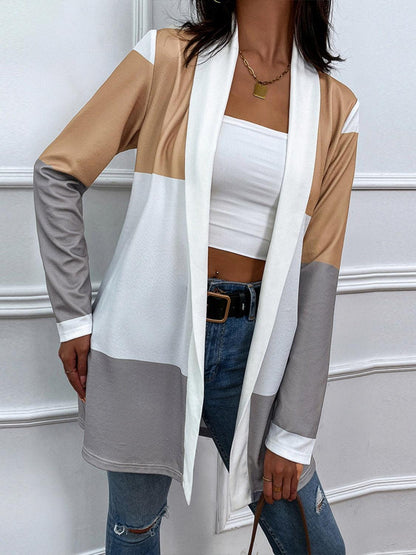 Shiny Color Block Open Front Cardigan Carauana Store