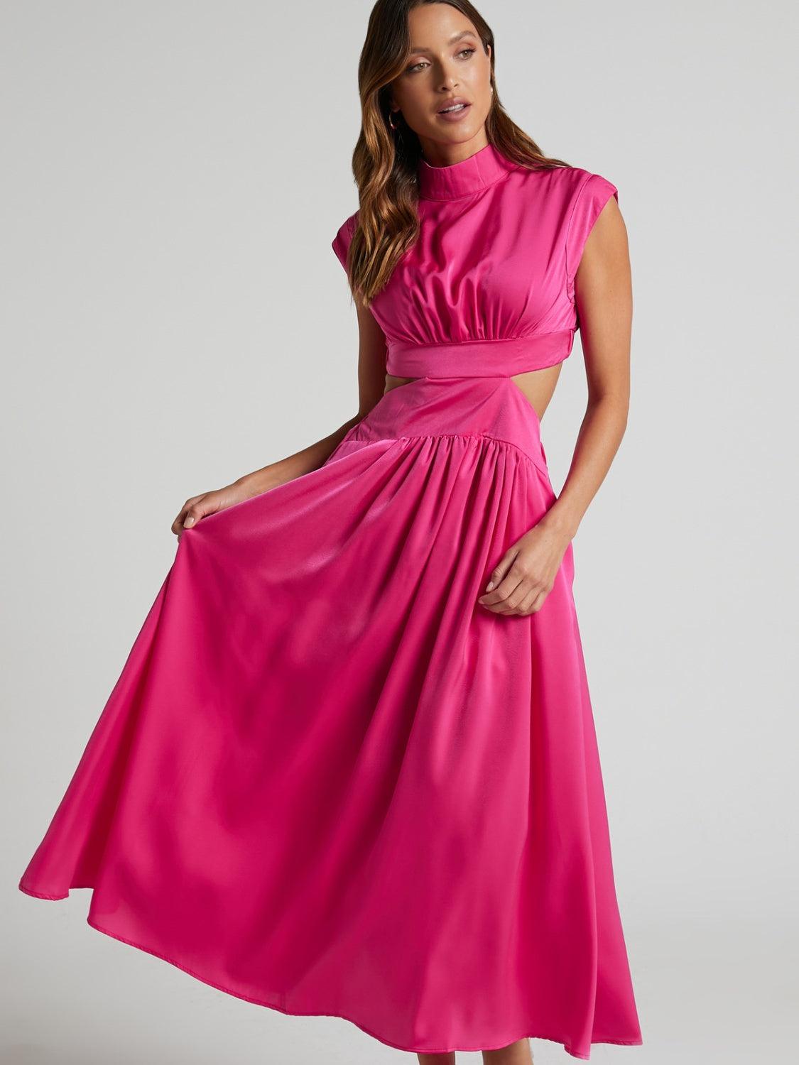 Cutout Mock Neck Sleeveless Ruched Dress Carauana Store
