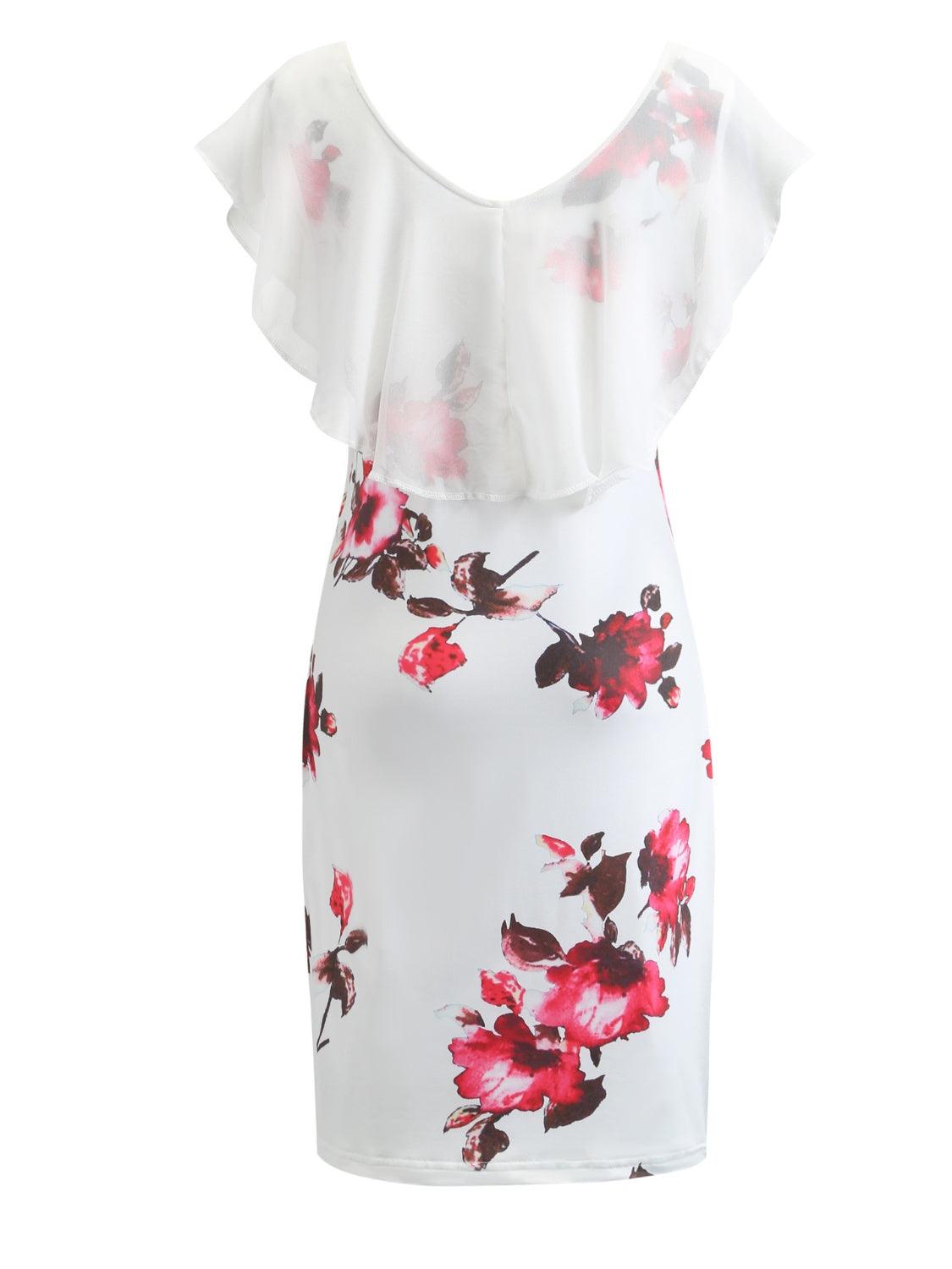 Printed Ruffled Cap Sleeve Mini Dress Carauana Store