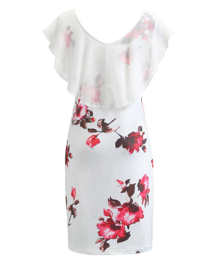 Printed Ruffled Cap Sleeve Mini Dress Carauana Store