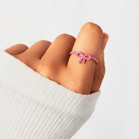 925 Sterling Silver Inlaid Zircon Bow Ring Carauana Store