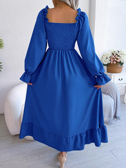 Smocked Square Neck Flounce Sleeve Dress Carauana Store