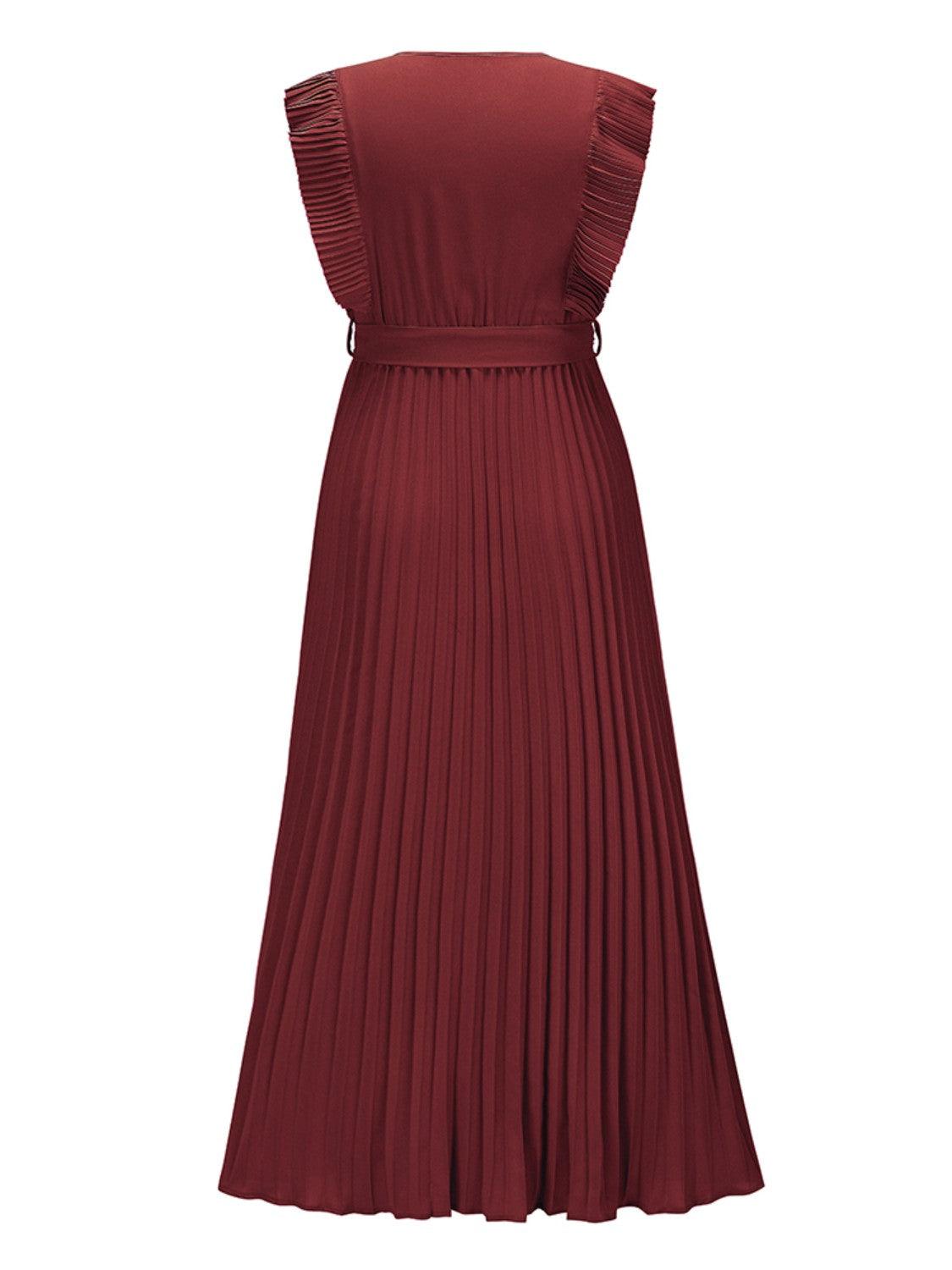 Tied Surplice Cap Sleeve Pleated Dress Carauana Store