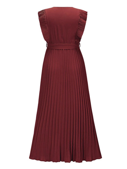 Tied Surplice Cap Sleeve Pleated Dress Carauana Store