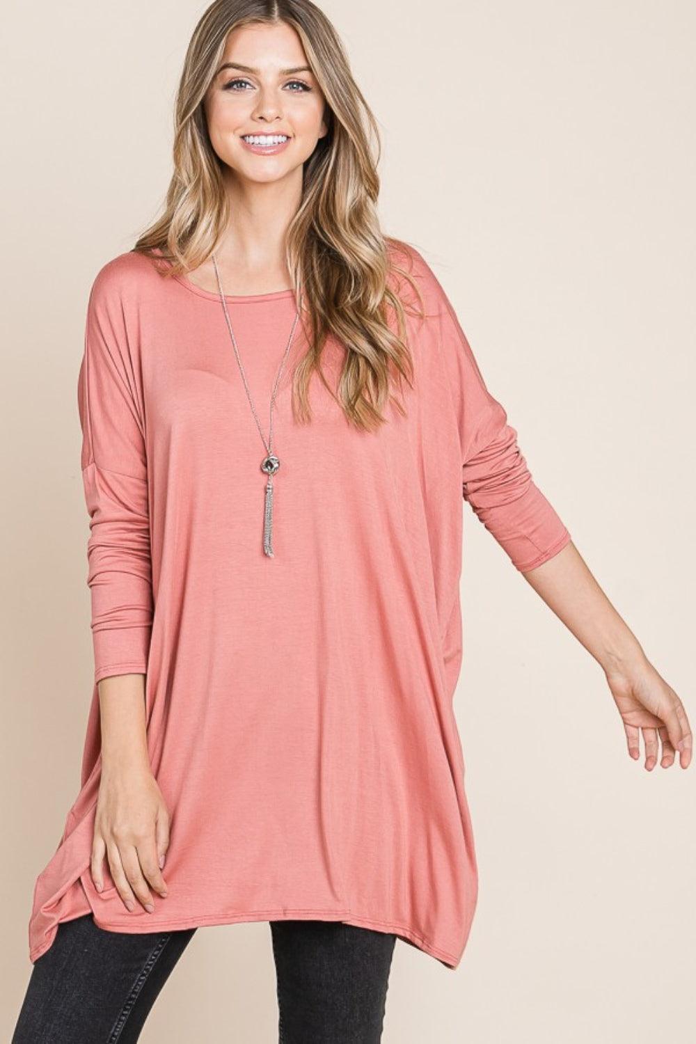 BOMBOM Round Neck Long Sleeve Oversized Top Carauana Store