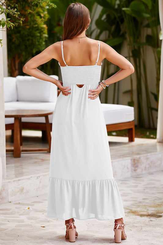 Smocked Spaghetti Strap Ruffle Hem Dress Carauana Store