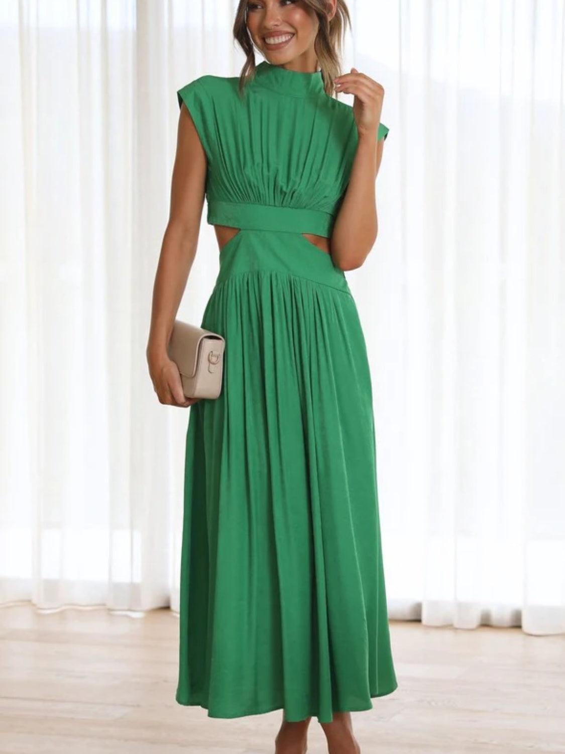 Cutout Mock Neck Sleeveless Ruched Dress Carauana Store