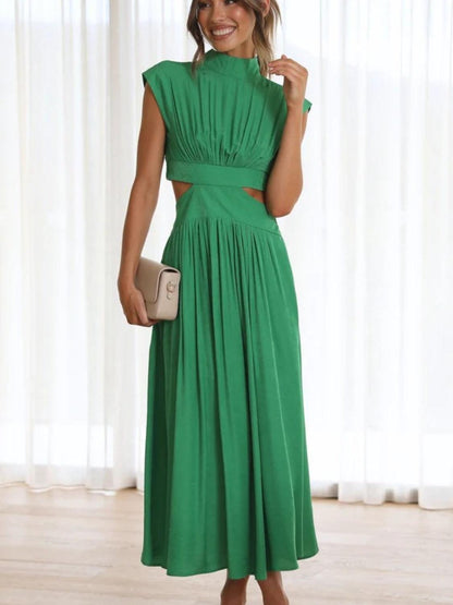 Cutout Mock Neck Sleeveless Ruched Dress Carauana Store