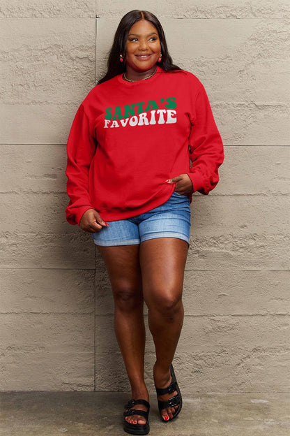 Simply Love Full Size SANTA'S FAVORITE Round Neck Sweatshirt Carauana Store