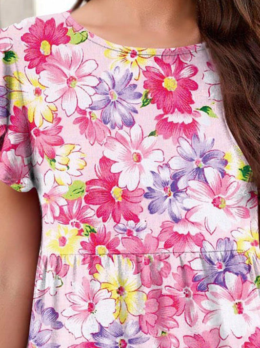 Printed Round Neck Tiered Dress Carauana Store