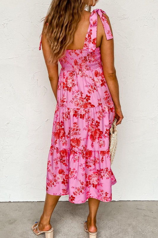 Tied Printed Sleeveless Tiered Dress Carauana Store