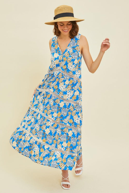 HEYSON Full Size Printed Crochet Trim Maxi Dress Carauana Store
