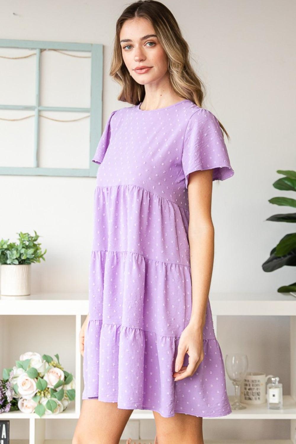 Heimish Full Size Swiss Dot Short Sleeve Tiered Dress Carauana Store
