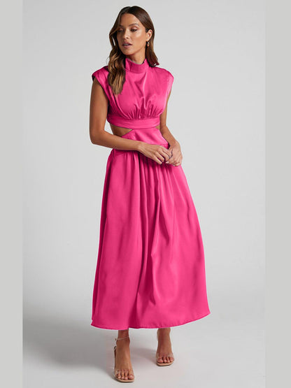 Cutout Mock Neck Sleeveless Ruched Dress Carauana Store