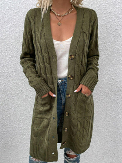 Cable-Knit Button Down Cardigan with Pockets Carauana Store