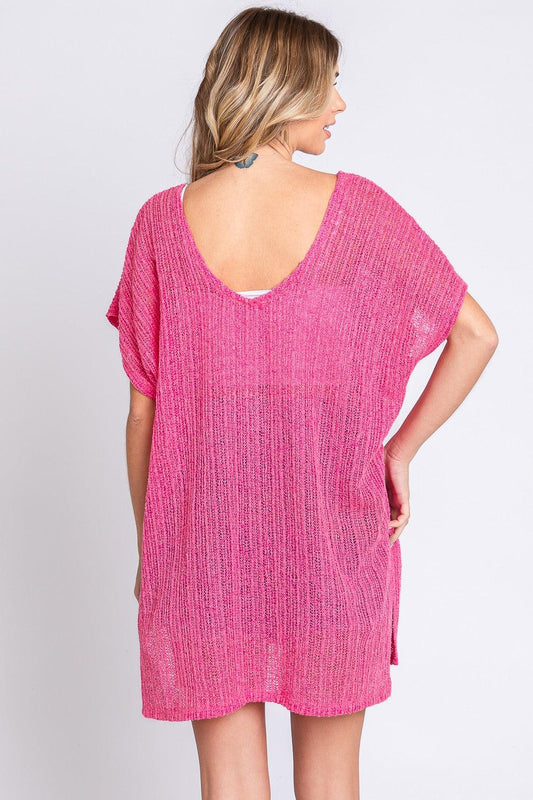 GeeGee Short Sleeve Side Slit Knit Cover Up Dress Carauana Store