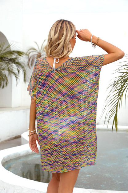 Openwork Contrast Short Sleeve Cover-Up Carauana Store