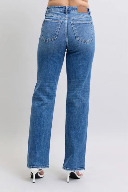 Judy Blue Full Size High Waist V-Front Vintage Wash Straight Jeans Plus Size Carauana Store