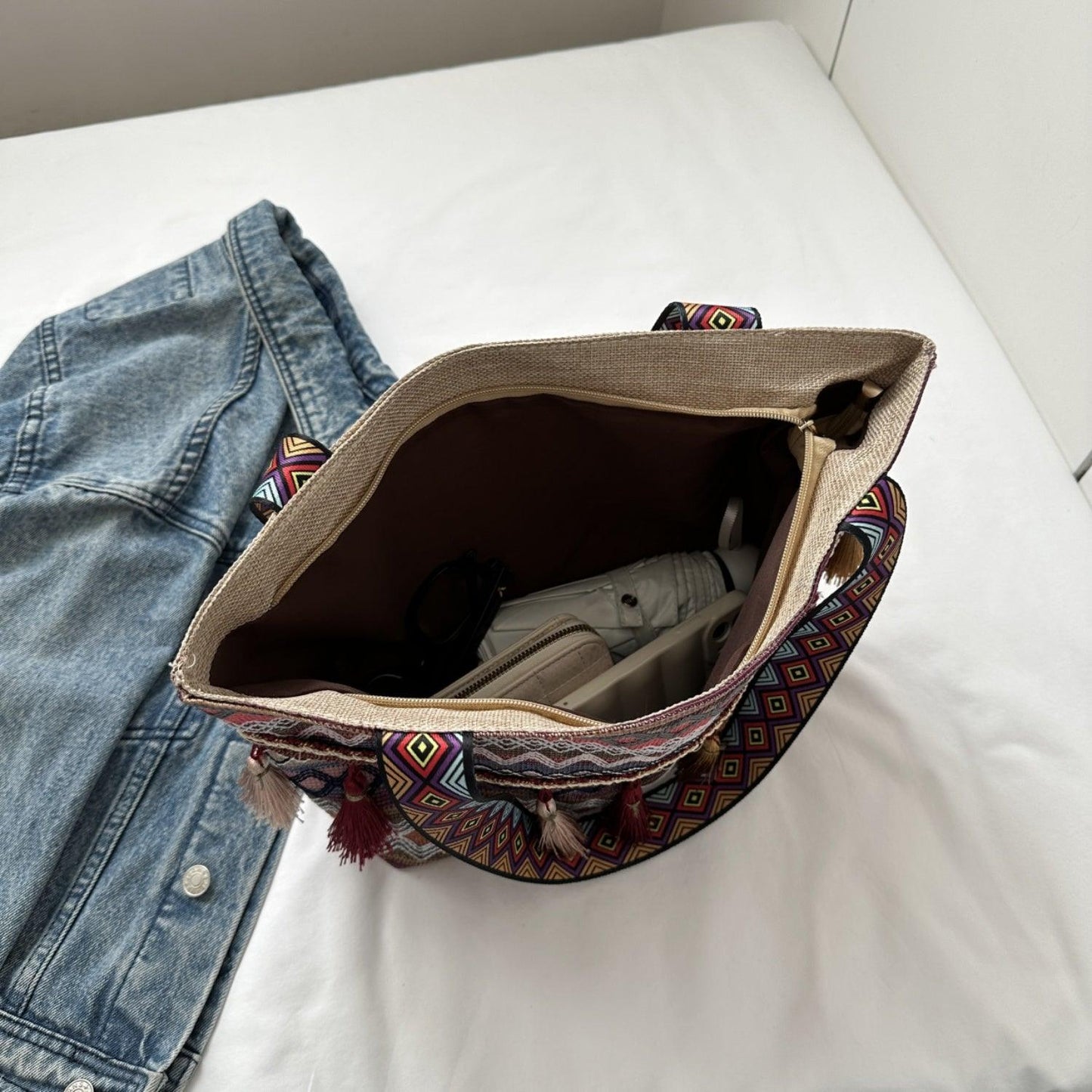 Printed Tassel Detail Tote Bag Carauana Store