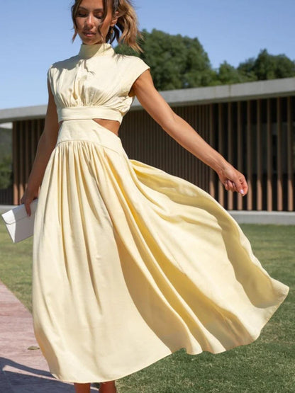 Cutout Mock Neck Sleeveless Ruched Dress Carauana Store