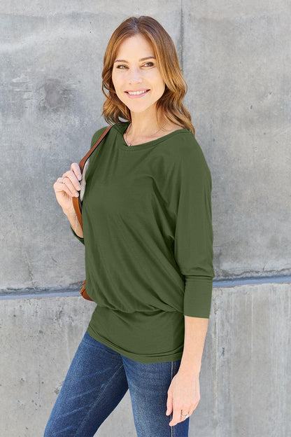 Basic Bae Full Size Round Neck Batwing Sleeve Blouse Carauana Store