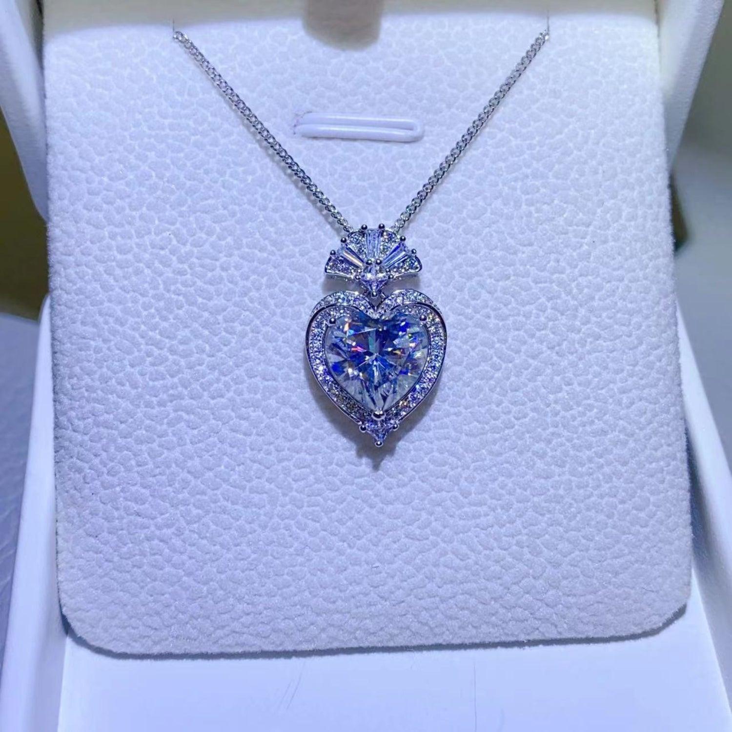 3 Carat Moissanite 925 Sterling Silver Heart Pendant Necklace Carauana Store