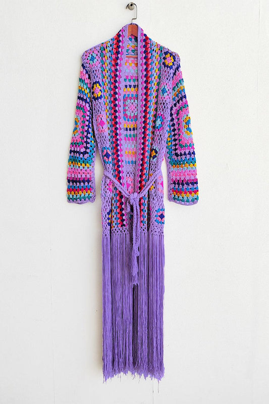 Fringe Tied Long Sleeve Cardigan Carauana Store