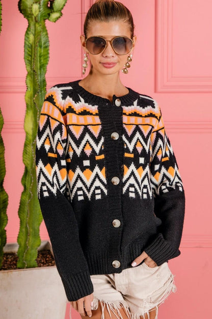 BiBi Ethnic Pattern Button Up Knit Cardigan Carauana Store