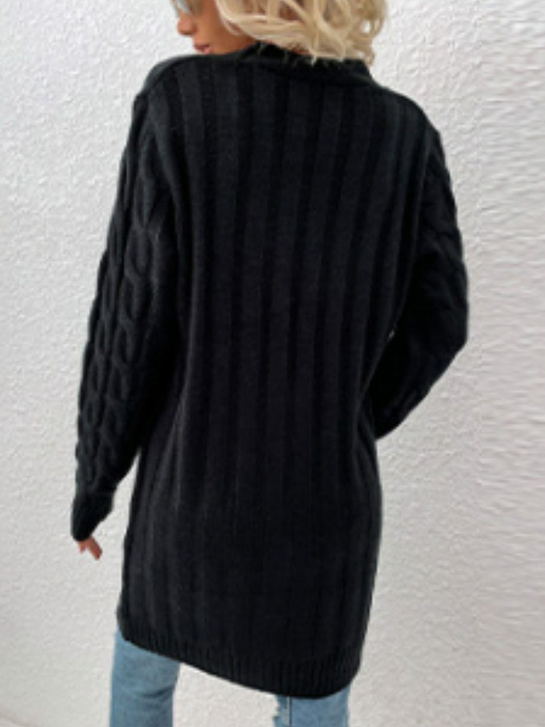 Cable-Knit Button Down Cardigan with Pockets Carauana Store