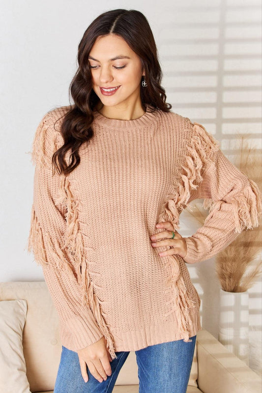 And The Why Tassel Detail Long Sleeve Sweater Carauana Store