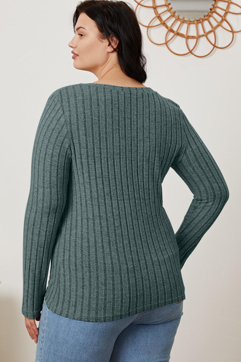Basic Bae Full Size Ribbed V-Neck Long Sleeve T-Shirt Carauana Store