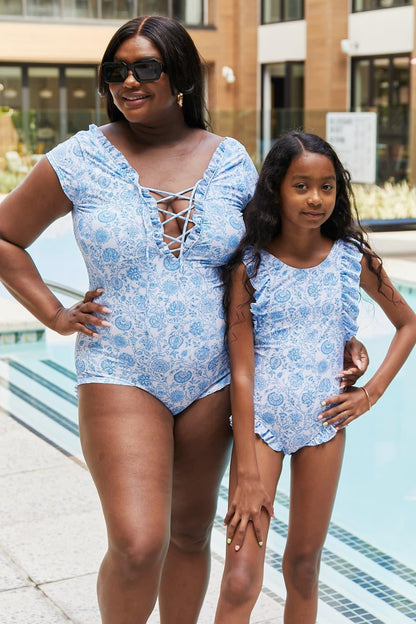 Marina West Swim Bring Me Flowers V-Neck One Piece Swimsuit In Thistle Blue Carauana Store