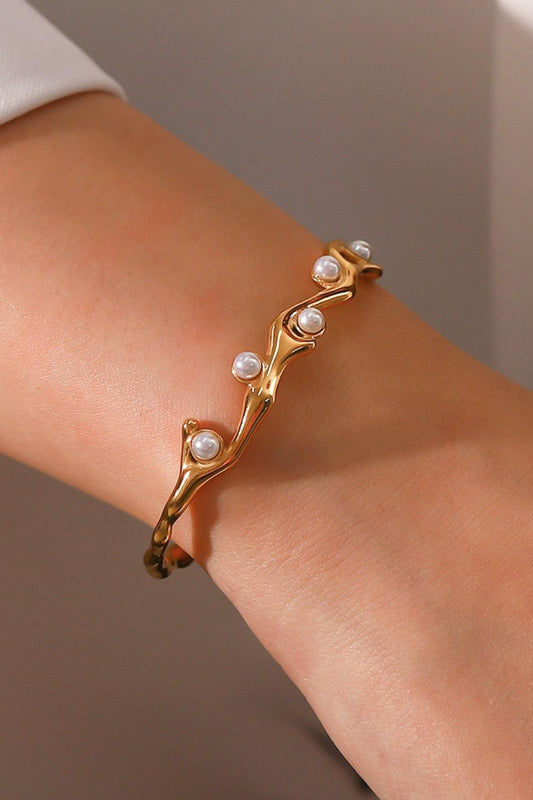 Inlaid Synthetic Pearl Open Bracelet Carauana Store