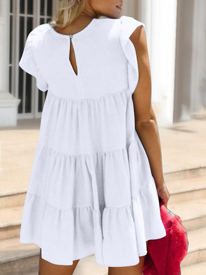 Ruched Round Neck Cap Sleeve Mini Dress Carauana Store