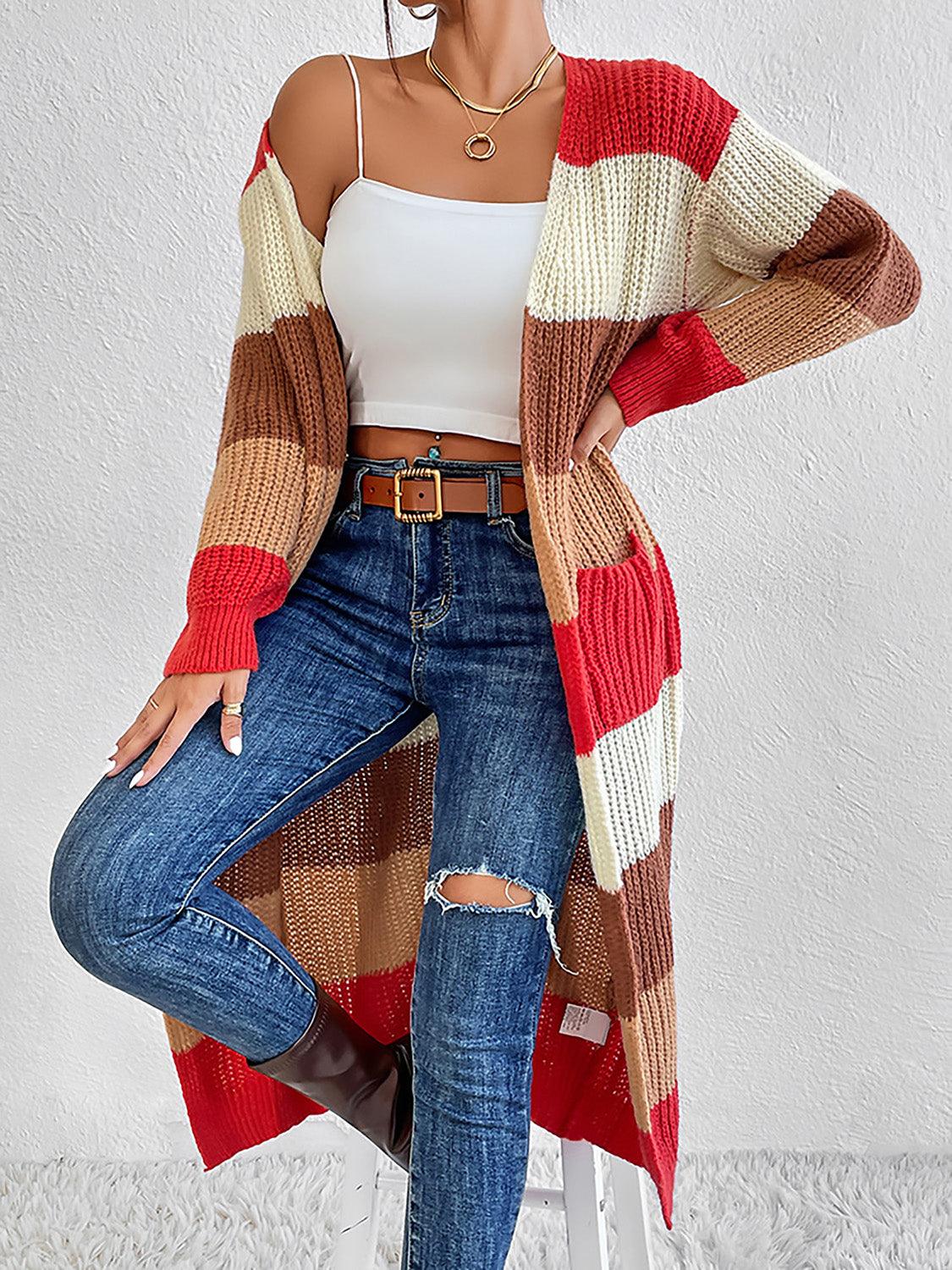 Color Block Open Front Longline Cardigan Carauana Store