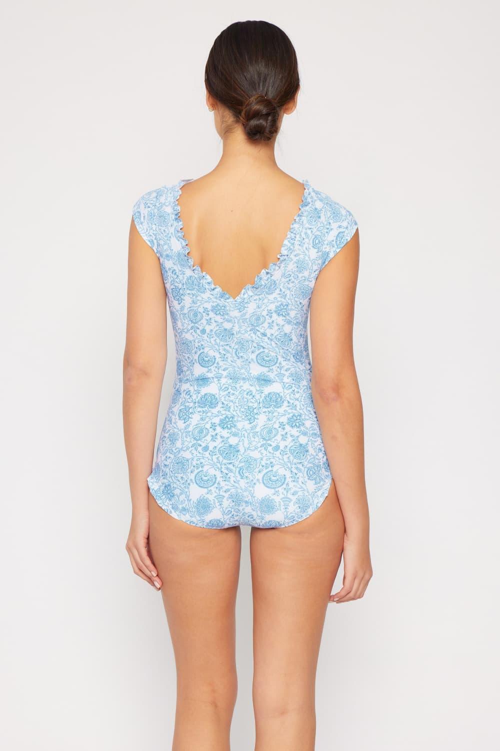 Marina West Swim Bring Me Flowers V-Neck One Piece Swimsuit In Thistle Blue Carauana Store