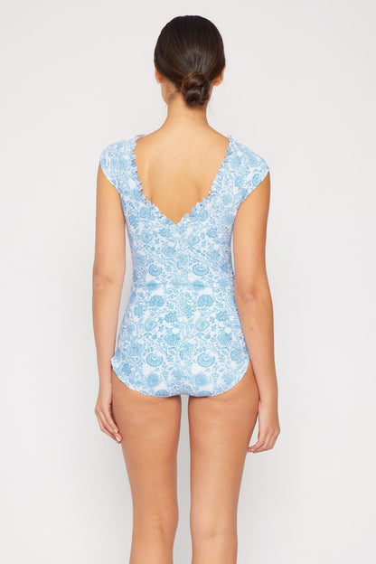 Marina West Swim Bring Me Flowers V-Neck One Piece Swimsuit In Thistle Blue Carauana Store