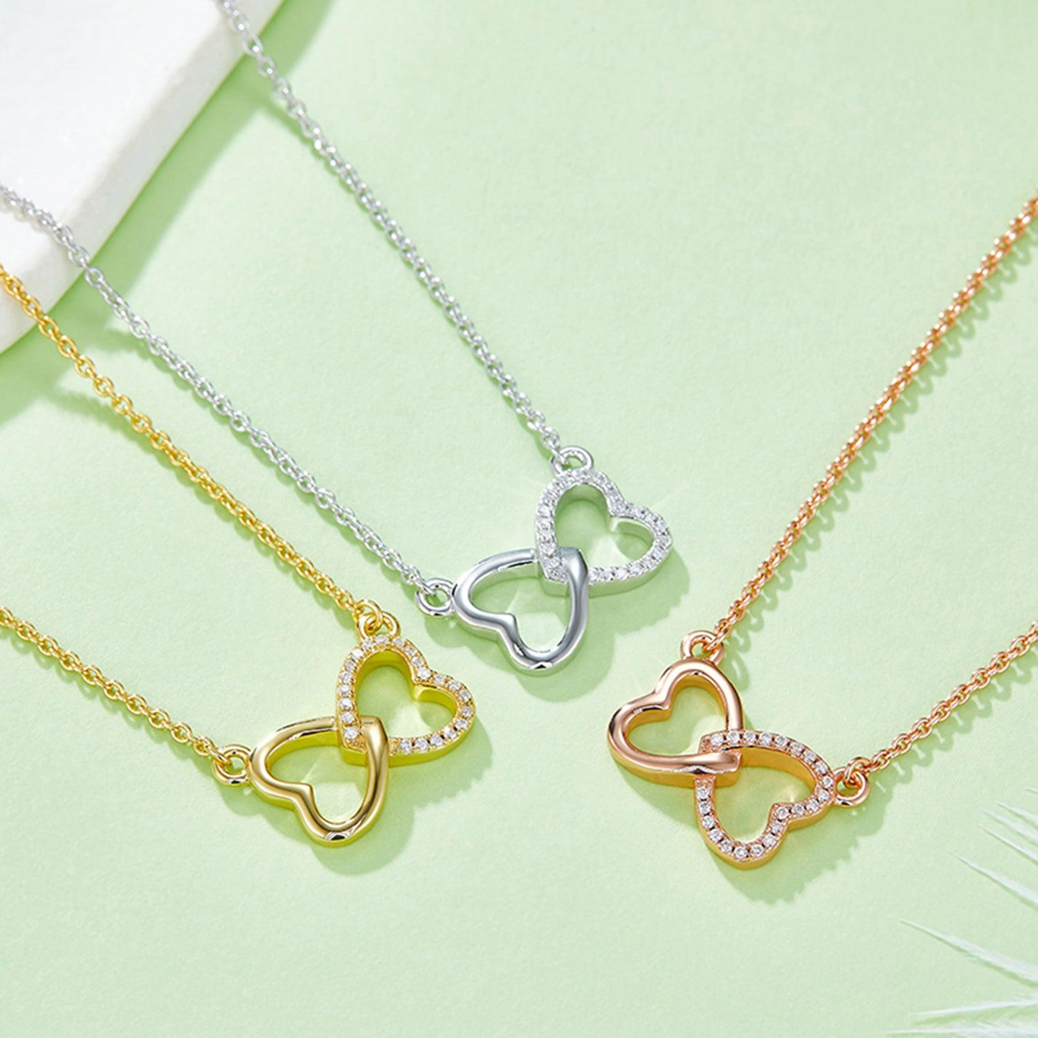 Moissanite 925 Sterling Silver Heart Bow Necklace Carauana Store