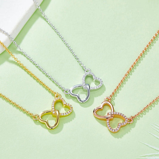 Moissanite 925 Sterling Silver Heart Bow Necklace Carauana Store