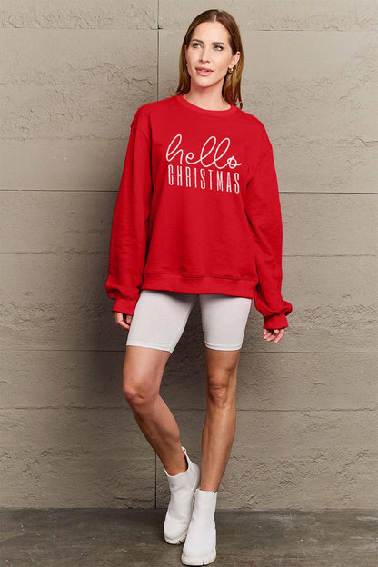 Simply Love Full Size HELLO CHRISTMAS Long Sleeve Sweatshirt Carauana Store