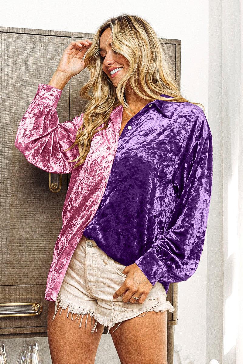 BiBi Contrast Button Up Long Sleeve Shirt Carauana Store
