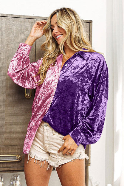 BiBi Contrast Button Up Long Sleeve Shirt Carauana Store
