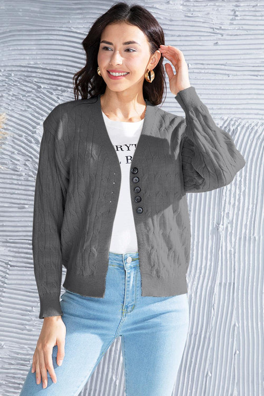 Cable-Knit Button Up Dropped Shoulder Cardigan Carauana Store