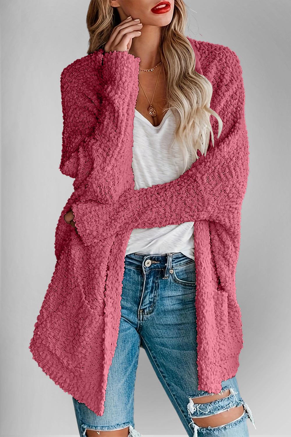 Double Take Pocketed Open Front Long Sleeve Cardigan Carauana Store