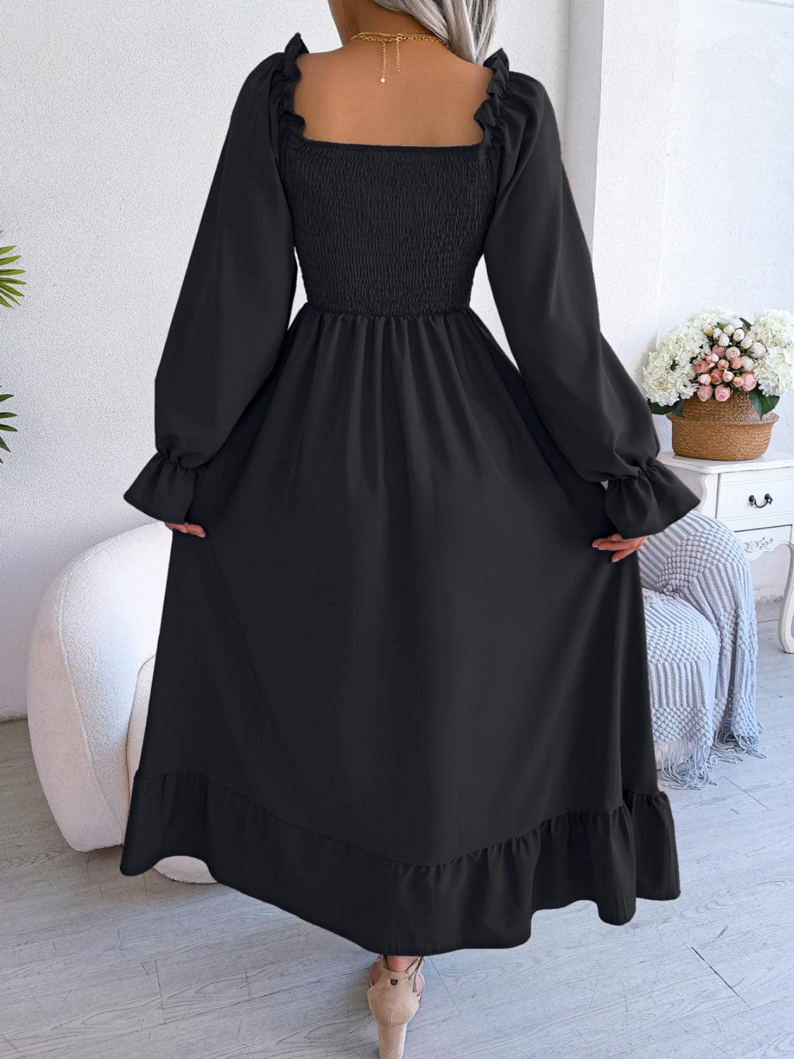 Smocked Square Neck Flounce Sleeve Dress Carauana Store