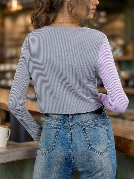 Perfee Contrast Button Up Long Sleeve Cardigan Carauana Store