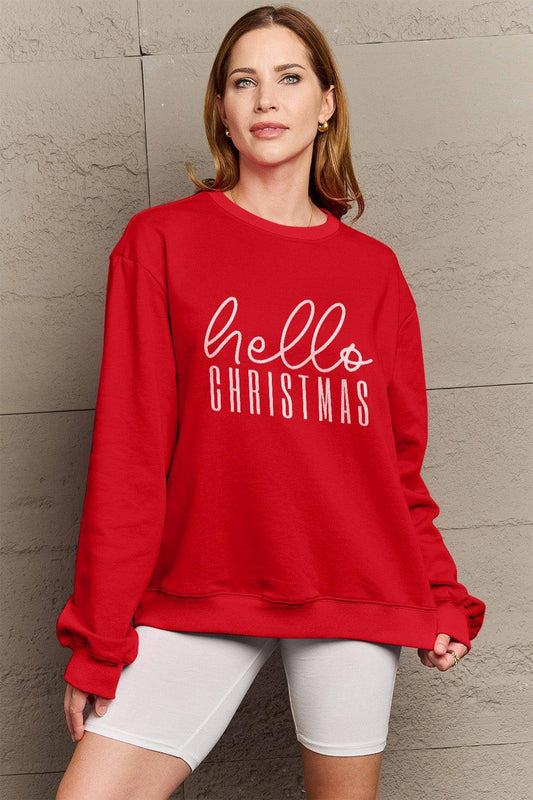 Simply Love Full Size HELLO CHRISTMAS Long Sleeve Sweatshirt Carauana Store