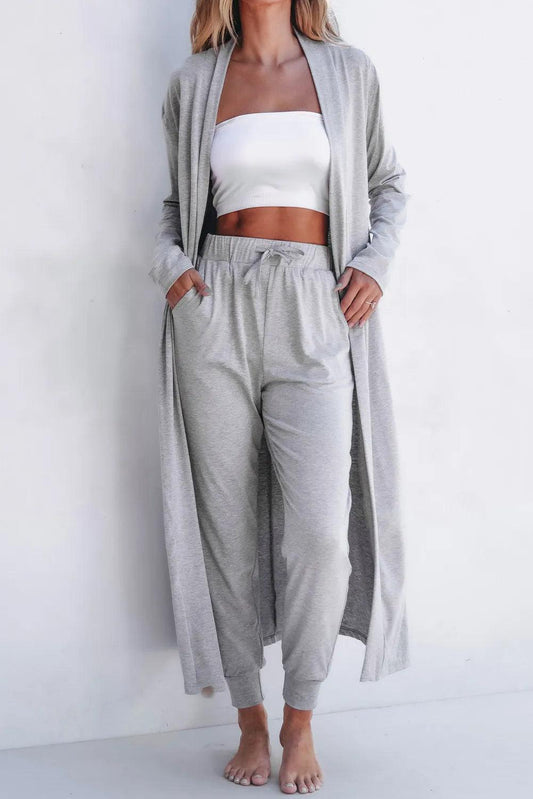 Open Front Long Sleeve Cardigan and Pants Lounge Set Carauana Store